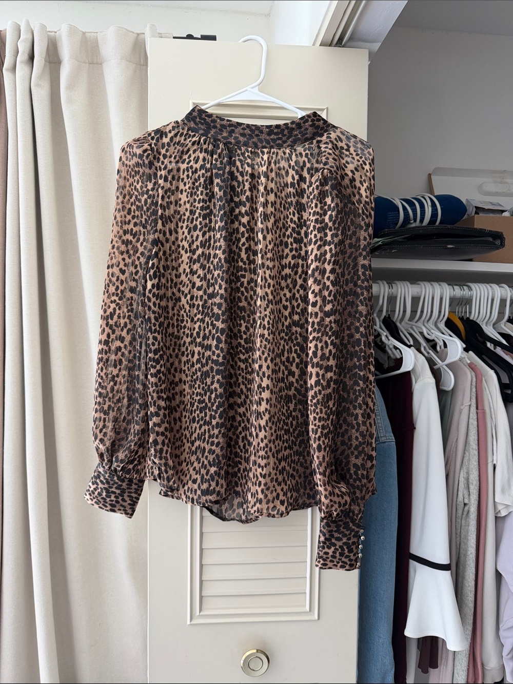 H&M Brown Leopard Print Long-Sleeve Blouse